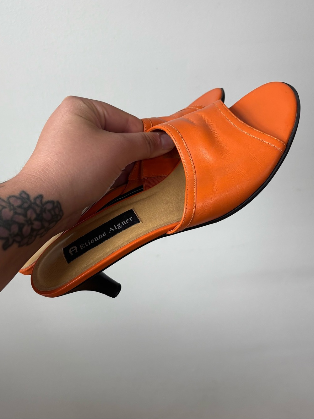 Etienne Aigner Orange Leather Mule Heel